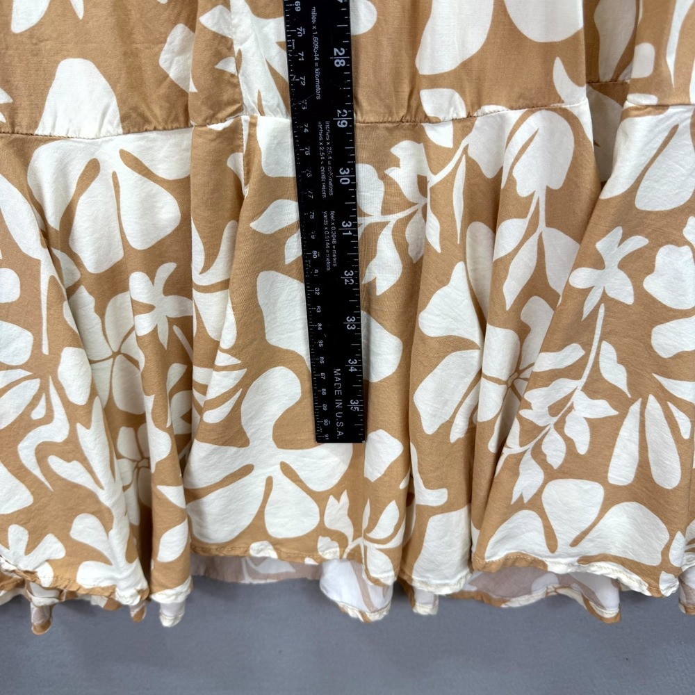 Abel the Label Slip Dress Womens M Brown White Floral Ruffle Hem Spaghetti Strap - Picture 8 of 11